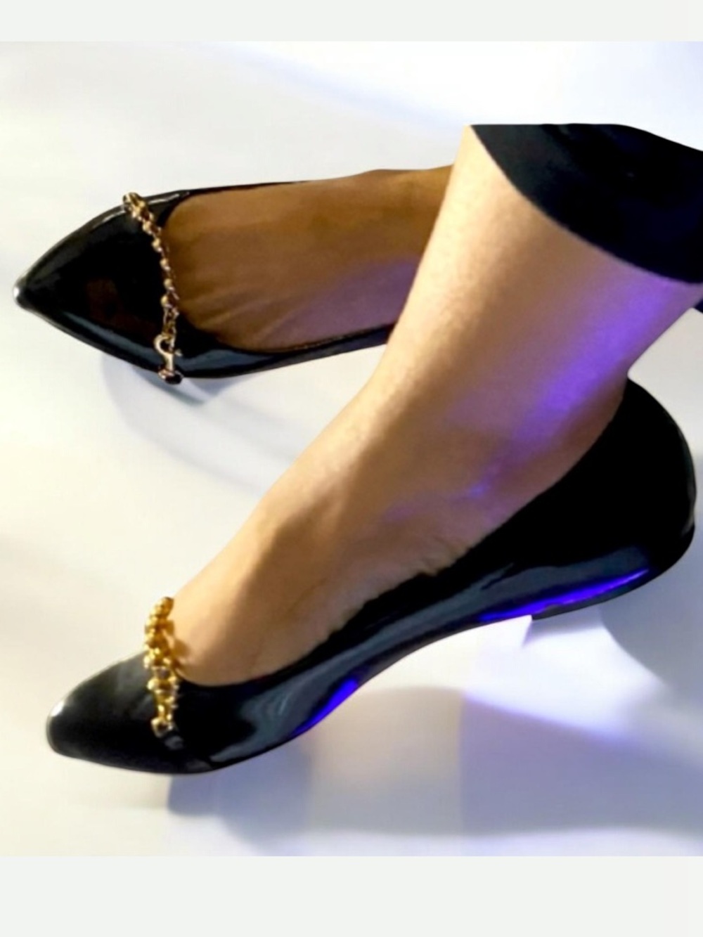 NWOT Coach Black Patent Gold Hardware Pointed Toe Flats Size 6B